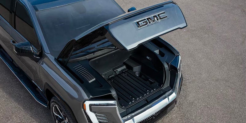 An open hood of the GMC Sierra EV