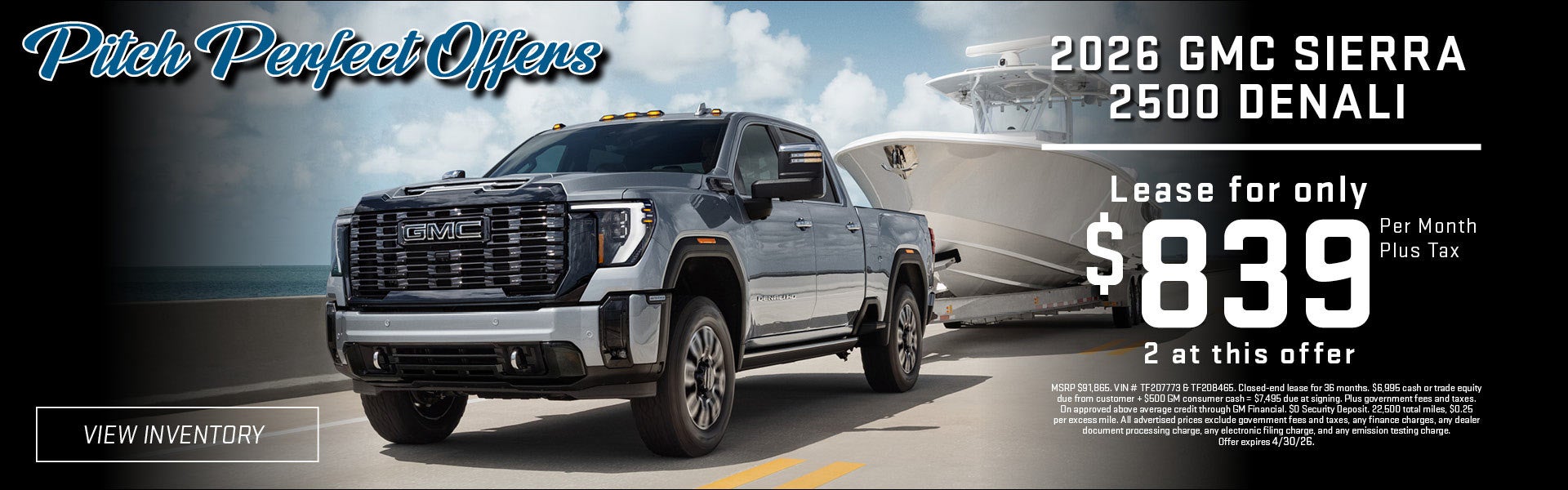 2026 GMC Sierra 2500 Denali lease offer at $839 per month