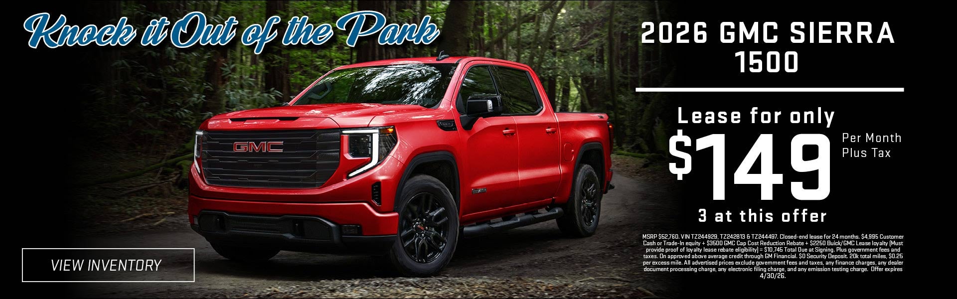 2026 GMC Sierra 1500 lease special starting at $149