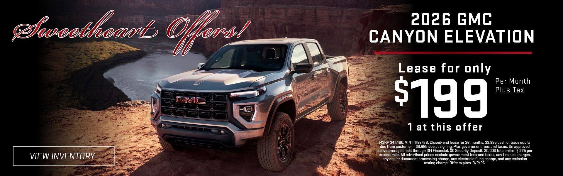 Gray 2026 GMC Canyon Elevation Presidents’ Day offer