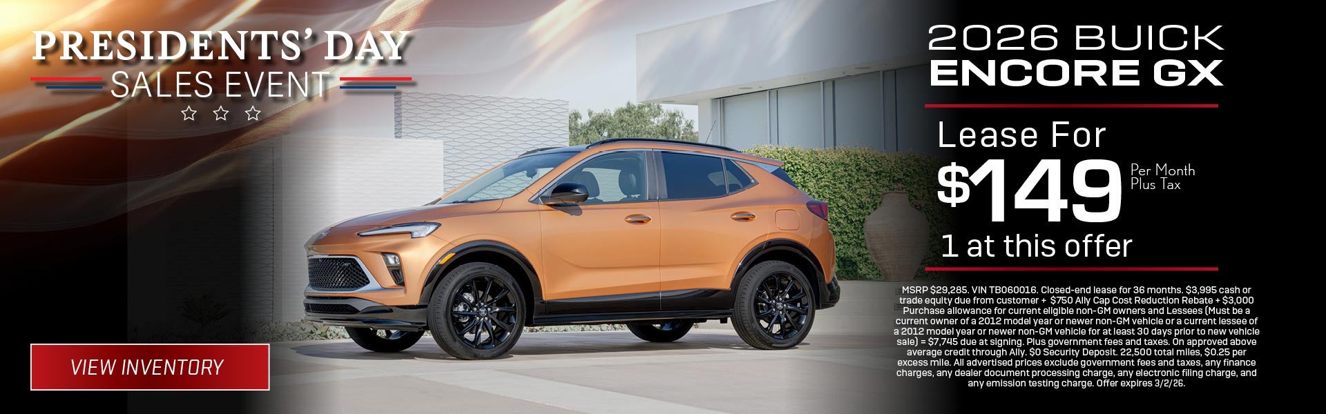Orange 2026 Buick Encore GX Presidents’ Day offer
