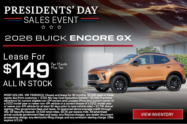 Orange 2026 Buick Encore GX Presidents’ Day offer