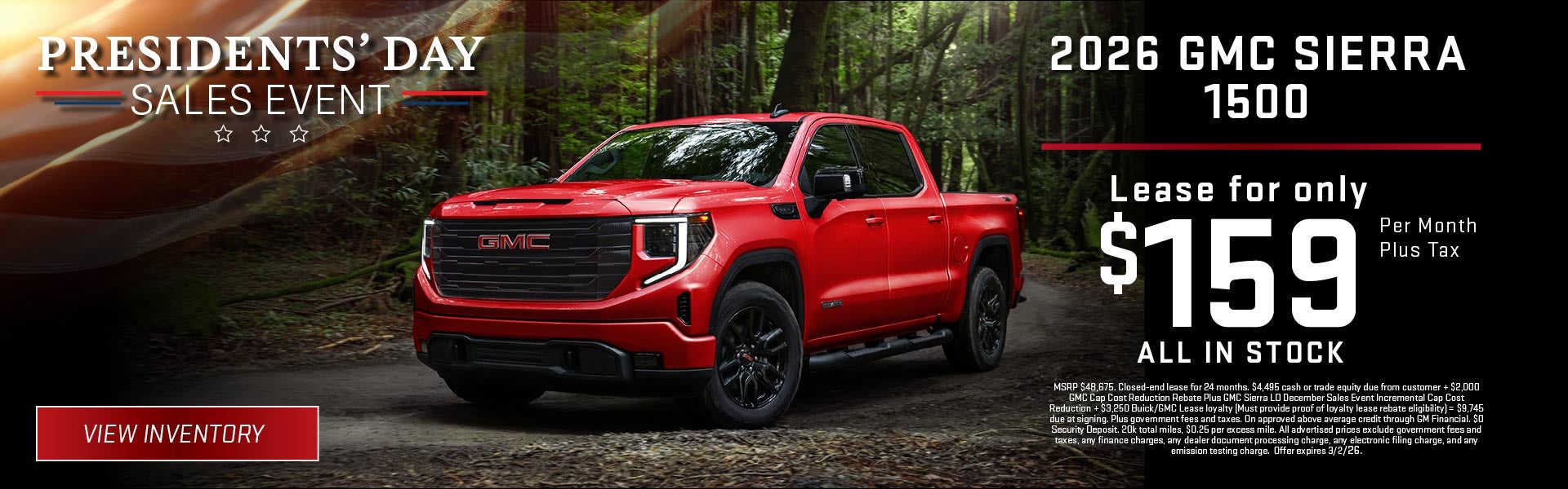 Red 2026 GMC Sierra 1500 Presidents’ Day offer