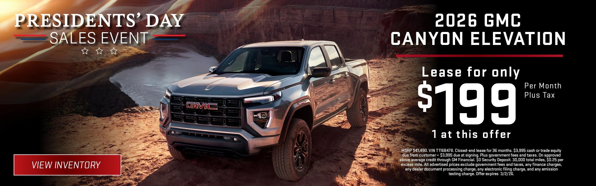 Gray 2026 GMC Canyon Elevation Presidents’ Day offer
