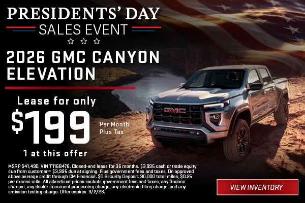 Gray 2026 GMC Canyon Elevation Presidents’ Day offer